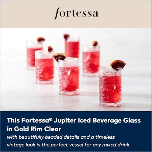 Fortessa Jupiter Beaded Hobnail Glass, 13 Ounce Iced Beverage (Set of 6), Gold Rim Clear - Image 3