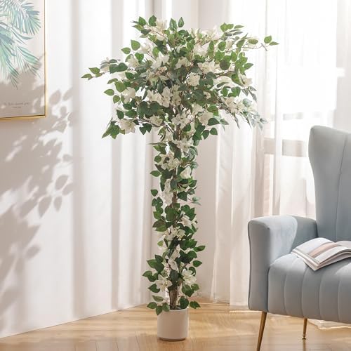 BLOSMON 5ft Bougainvillea Artificial Flower Tree for Front Porch, White by Blosmon