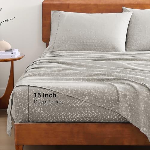 LANE LINEN 100% Organic Cotton Twin Bed Sheet Set, Luxury Hotel Style Fade Resistant Deep Pocket Machine Washable Twin Size Sheet Set, Eco Friendly Mercerized Cotton Sheets- Grey(White Dot) - Image 4
