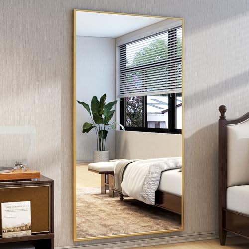 Easly Full Length Mirror with Stand 34"x76" Full Body Mirror Floor Mirror Standing Hanging or Leaning Wall, Wall Mirror with Stand Aluminum Alloy Frame for Living Room Bedroom Cloakroom,Gold - Image 4