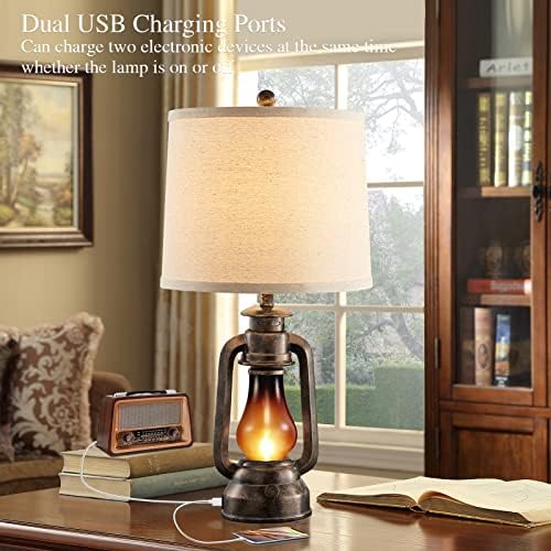 Farmhouse Lantern Table Lamps for Living Room Set of 2 with USB C+A - Image 3