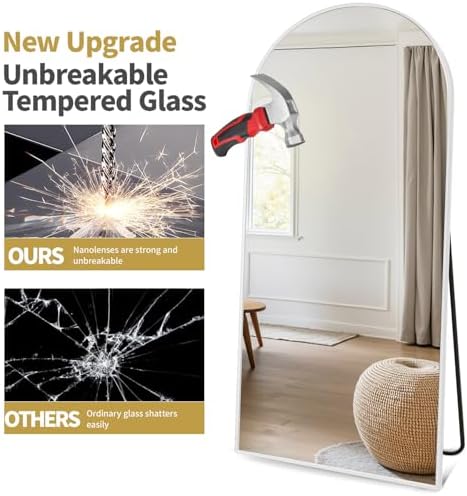Dewfig Arched Full Length Mirror, 81"x41" Large Floor Mirror, White - Image 6