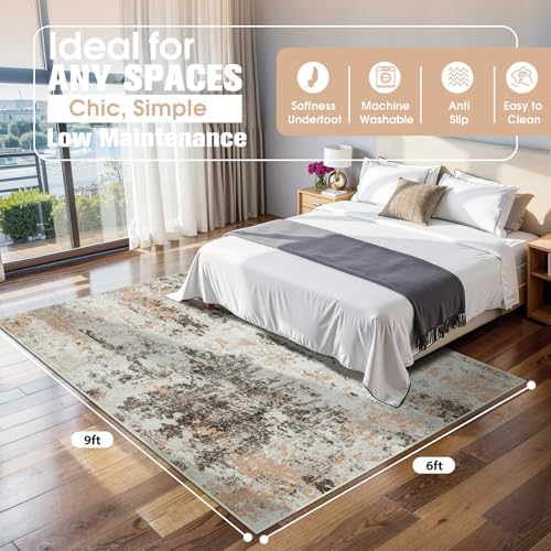 6x9 Area Rugs for Living Room Washable Bedroom Dining Room Brown Beige - Image 2