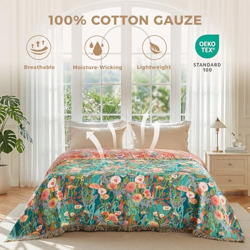 LUTBM Cotton Boho Blanket for Bed, Queen Soft Lightweight Reversible Quilt - Image 2