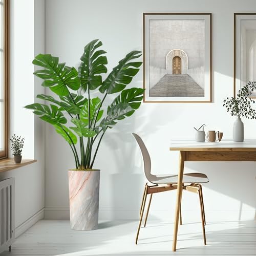Artificial Tree in Modern Granite Effect Planter, Fake Monstera Silk Tree for Indoor and Outdoor Home Decoration - 65" Overall Tall (Plant Pot Plus Tree) - Image 6