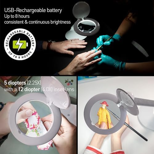 Daylight Company Halo Go Magnifier Lamp, Rechargeable USB, Portable, Lightweight, Desk Lamp Reading, Hobbies, Sewing, Crafts, Nail Salon, Handcrafts and More, Colour Temperature: 6,000 K, White - Image 3