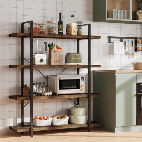 2PCS Heavy Duty 4 Tier Industrial Bookcase for Home Office, Rustic Brown - Image 6