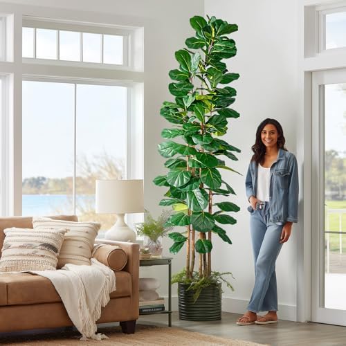 Large Fake Fiddle Leaf fig Trees Tall Artificial ficus Tree Indoor Outdoor Realistic Floor Plant Faux Plastic Plants Flowers for House Home Living Room Office Front Porch Modern Farmhouse Decor by Kgabbke