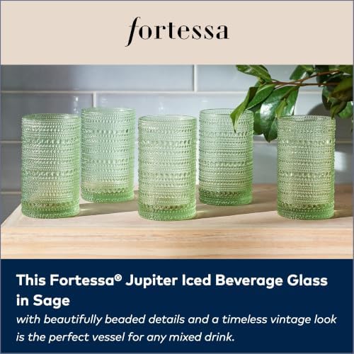 FORTESSA Jupiter Beaded Hobnail Glass Vintage Themed Drinkware Set, 13 Ounce Iced Beverage Glasses (Set of 6), Dishwasher-Safe, Sage Green - Image 3