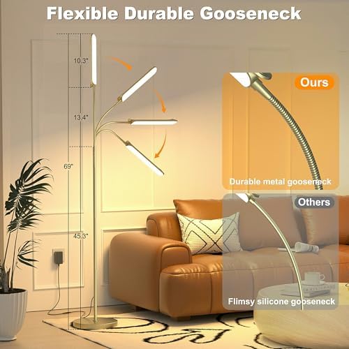 Yikuneng Dimmable LED Floor Lamp, Super Bright Reading Lamps Floor Standing lamp with Remote & Touch Control, Stepless Dimming & 2700K-6500K Color Temperature, for Living Room Bedroom Office, Gold - Image 2