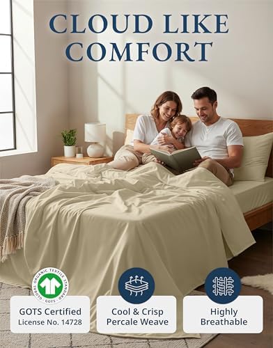 LANE LINEN 100% Organic Cotton Queen Size Sheets Set, Eco Friedly Mercerized Fully Elasticized Queen Sheets, Naturally Temperature Regulating Cooling Cotton Sheets- Linen - Image 2