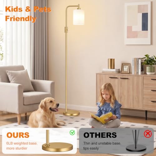 【Upgraded】 Dimmable Floor Lamp for Living Room with Opal Glass Lamphade, Gold Modern Glass Floor Lamp with 900LM LED Bulb Included, Arc Standing Tall Lamp for Bedroom, Office, Reading Room, Corner - Image 6