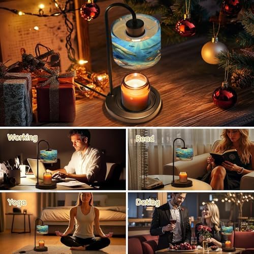 Candle Warmer Lamp with Timer Ocean Water Sea Turtle Coral Fish Underwater Scenery Realistic Dimmable Wax Warmer with 4 Bulbs for Jar Candles Women Birthday Gifts House Warming New Home Decor - Image 7