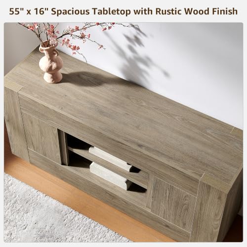 OKD 55" TV Stand for 65" TV, Thick Block Media Console, Alder Grey - Image 6