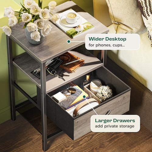 Huuger Nightstand Set of 2, Night Stand with Fabric Drawer, Mesh Shelf - Image 5