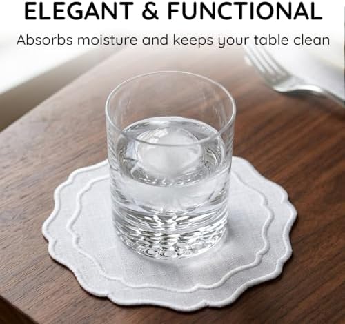 Linen Coasters for Drinks, Set of 6, 6 inch, White - Image 5
