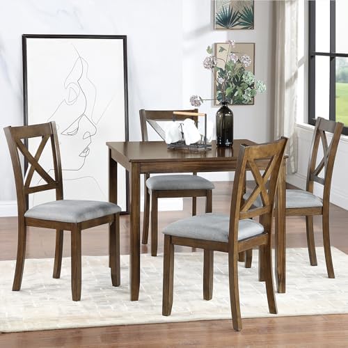 Harper & Bright Designs Modern 5-Piece Dining Table Set for 4, 34.5" Square Wooden Table & 4 Chairs, Walnut Kitchen/Dining Room Set for Small Space by HarperBrightDesigns