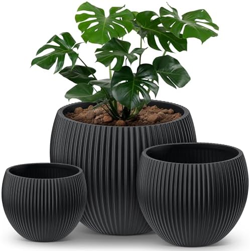 homenote 14.5/12/9.7 Inch Large Plastic Flower Pots with Drainage (3 Pcs) by HOMENOTE