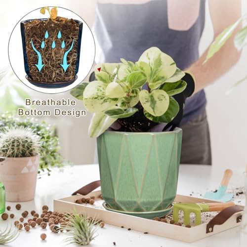 Ceramic Pots for Plants, 8+6 inch Plant Pots with Drainages Holes & Saucers - Image 4