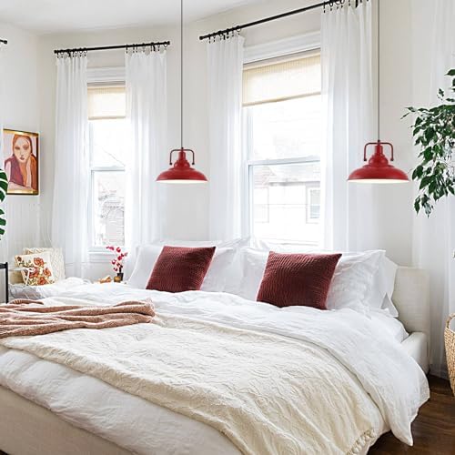 Red Farmhouse Pendant Lights 3 Packs, Metal Pendant Lights Kitchen Island, Industrial Pendant Light, Hanging Island Pendant Light, Barn Light for Kitchen, Living Room, Bedroom, Hallway - Image 6