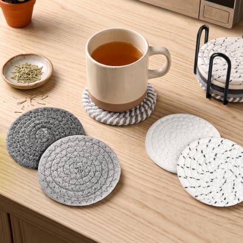 10-Pack Cotton Linen Coasters with Holder、Absorbent for Kitchen Dining Bar - Image 7