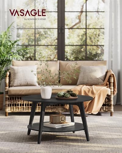 VASAGLE Round Coffee Table, 2-Tier Center Table with Storage, Tapered Legs - Image 2