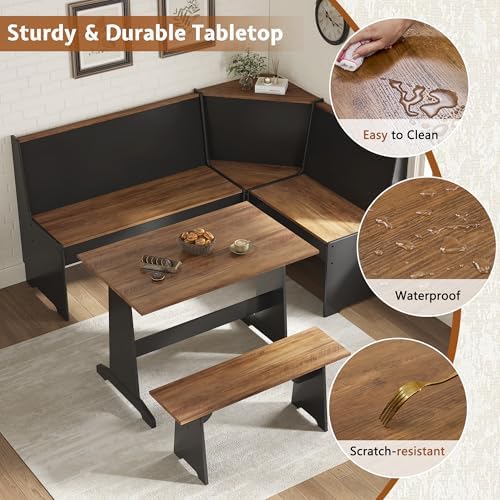 LUXOAK 3-Piece Corner Dining Set with Hidden Storage, Black Oak - Image 4
