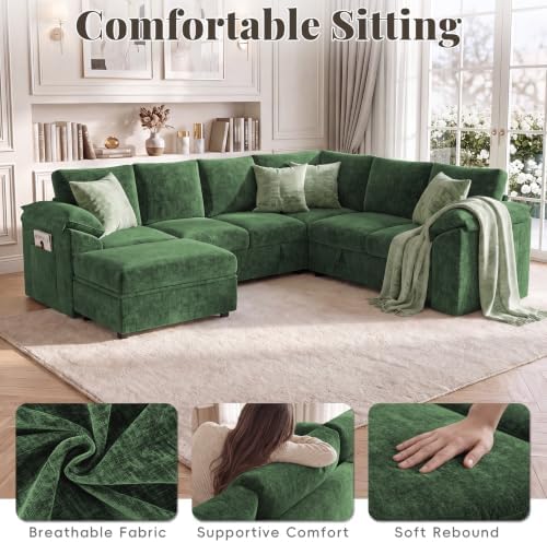 108 In L Shaped Modular Sectional Sofa Couch for Living Room, Green - Image 5