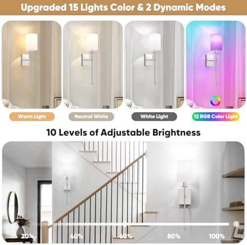 24 Inch Battery Operated Wall Sconces Set of 2 with Remote, Brushed Nickel Rechargeable Wireless Wall Lights with White Fabric Shade, Cordless Wall Lamps with Dimmable Detachable Bulbs for Bedroom - Image 5