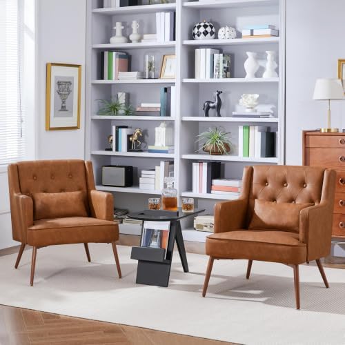 Yaheetech Accent Chairs Set of 2, Mid-Century Modern Armchairs, Retro Brown - Image 4