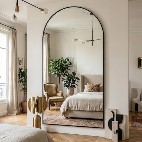 Suidia 88"x44" Arched Full Length Mirror with Stand, Full Body Mirror with Aluminum Frame, Freestanding/Leaning/Wall-Mounted, Floor Mirrors for Bedroom, Living Room, Entryway, Dressing Room, Black - Image 3