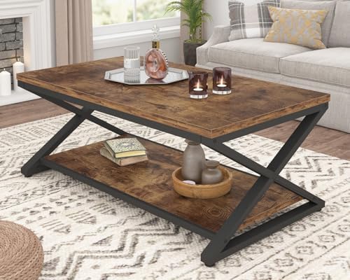 HSH 39" Rectangle Coffee Table with Storage for Living Room, Rustic Brown - Image 3