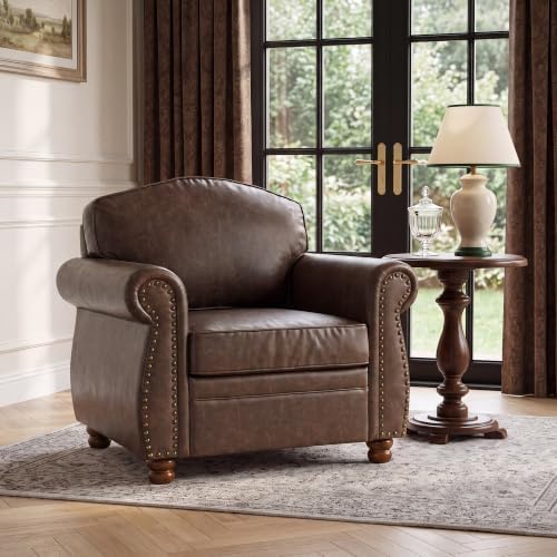 Vintage Oversized Faux Leather Chair for Living Room, 41.3", Dark Brown - Image 7