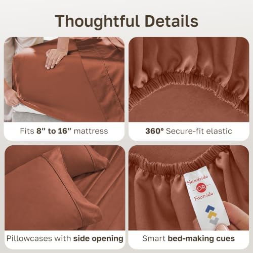 California Design Den Soft 100% Cotton Sateen Queen Sheet Set, 4 Pcs, Rust - Image 4