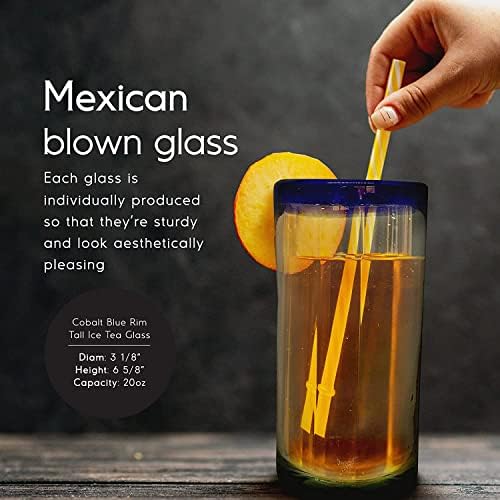 Cobalt Blue Rim 20 oz Tall Iced Tea Glasses (set of 6), Recycled Glass, Lead-free, Toxin-Free (Iced Tea) - Image 2