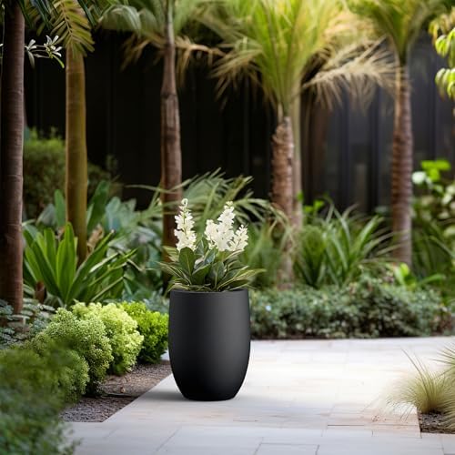 Kante 16.5" Tall Curved Concrete Planter, Black Round Flower Pot - Image 6
