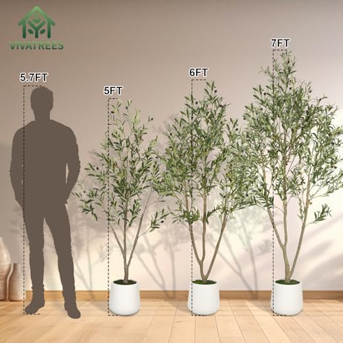 VIVATREES Olive Trees Artificial Indoor, 6FT Tall Faux Olive Tree with White Tall Planter, Artificial Plants with Natural Wood Trunk and Lifelike Fruits for Home Office Decor - Image 3
