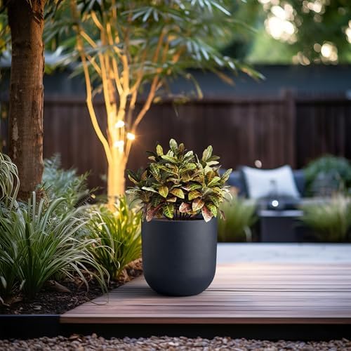 Kante Small Round Capsule Charcoal Concrete Planter 11" Dia, Outdoor - Image 4