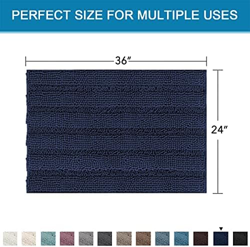 H.VERSAILTEX Bath Mats for Bathroom Non Slip Extra Thick Chenille Striped Bath Rug 24" x 36" Absorbent Non Skid Fluffy Soft Shaggy Rugs Washable Dry Fast Plush Mats for Indoor, Bath Room, Tub - Navy - Image 5