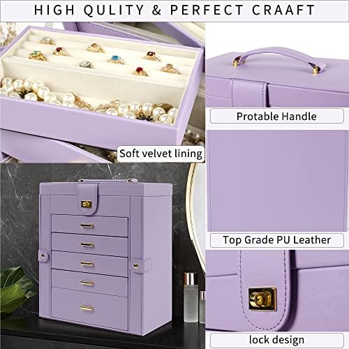 AKOZLIN 6-Tier Jewelry Box Organizer 5 Drawers Storage Violet Large - Image 4