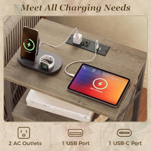 Huuger Nightstand Set of 2 with Charging Station, USB-C Port, End Tables - Image 4