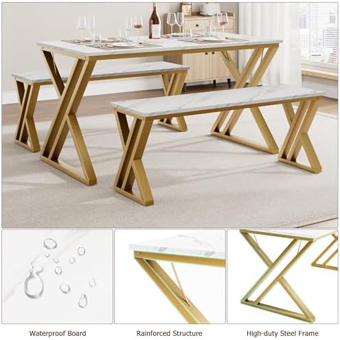 GarveeHome Kitchen Table with 2 Benches, Dining Table Set for 4 - Image 5