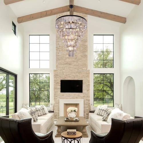 TOCHIC Black Crystal Chandelier for Living Room, 40 Inch 7-Tier Modern K9 Smoke Grey Chandeliers for Dining Room, Round Raindrop Light Hanging for High Ceiling, Staircase, Entryway, Foyer - Image 6