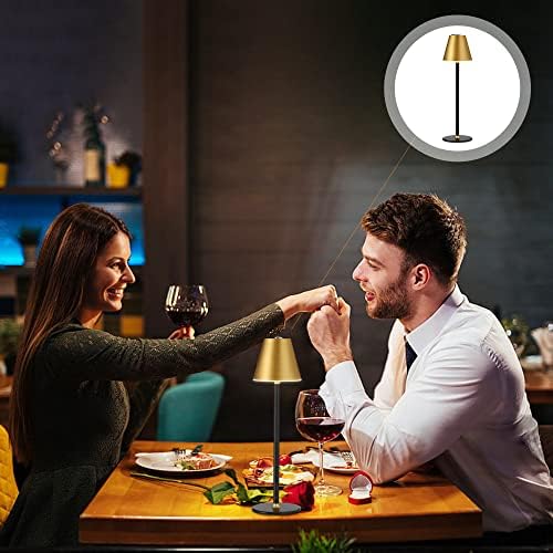 Timjorman 1-Pack Cordless Table Lamps - 5000mAh Rechargeable Battery Operated Desk Lamp, 3-Level Dimmable LED Night Light for Bedroom, Dining, Restaurant - Metal Design(Gold&Black-1Pack) - Image 4