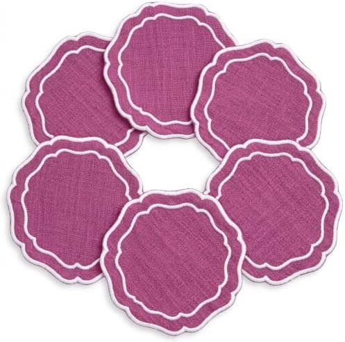 Linen Coasters for Drinks, Set of 6, 4.5 inch, Orchid by EmbroideryLinenVN