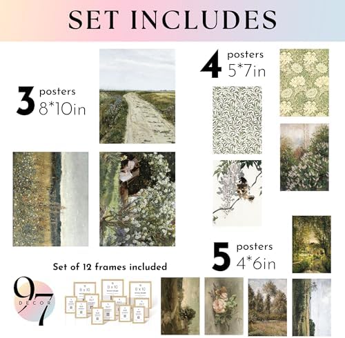 97 Decor Vintage Framed Wall Art, 12 Pcs Landscape Prints, Beige Frame - Image 2