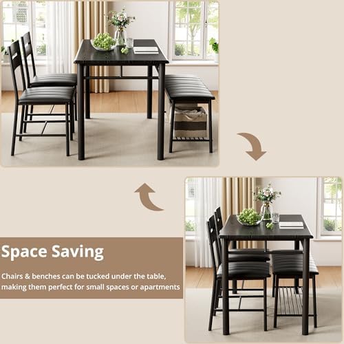 IRONCK Dining Table Set for 4, Kitchen Table and Chairs Set, Black - Image 6