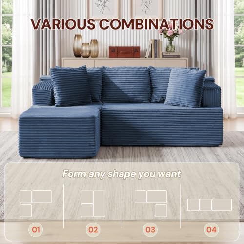 Korser Boneless Couches for Living Room, Cloud Couch Sectional with Ottoman, L-Shaped Sofa with Fluffy Comfy Corduroy Deep Seat, Bedroom, Apartment, No Assembly Required - Image 5