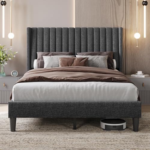 Yaheetech Full Bed Frame with Headboard, Dark Gray Channel-Tufted Platform by Yaheetech