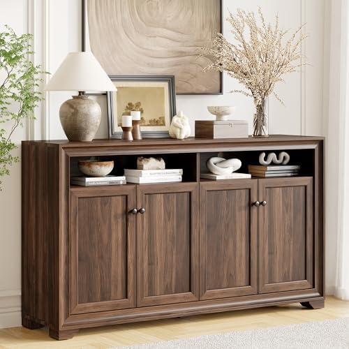 ONBRILL 60 Inches Sideboard Buffet Cabinet with Storage and 4 Doors, Brown by ONBRILL